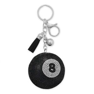 Eight Ball Bag Charm Black and Silver Crystal and Silver Tone Hardware